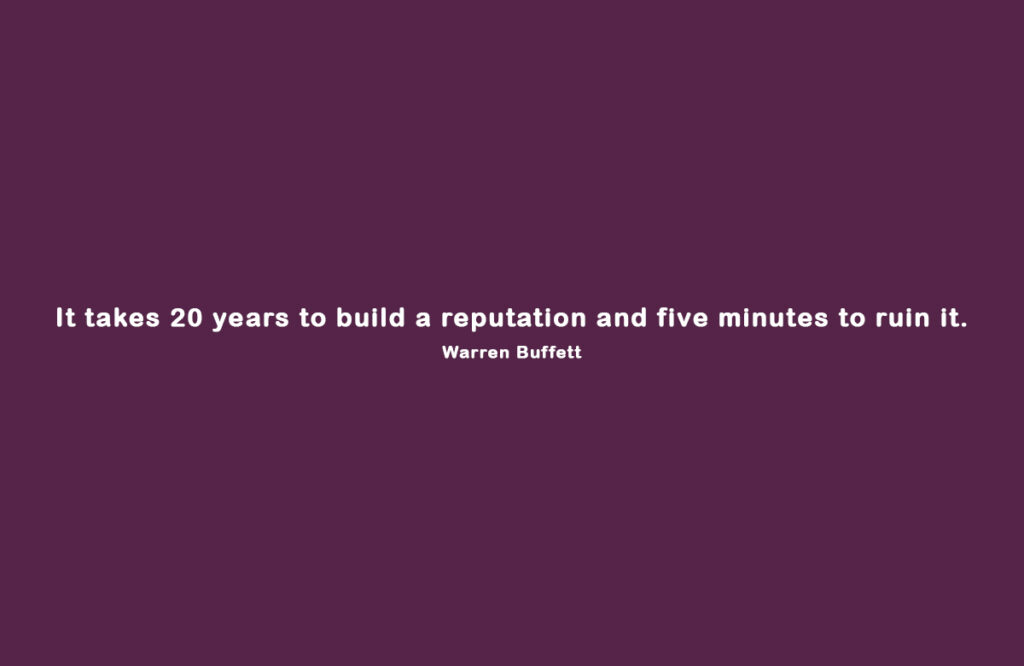 Warren Buffett quote graphic on reputation and integrity