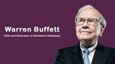 Warren Buffett sitting at desk with books and globe, symbolizing wisdom and investment