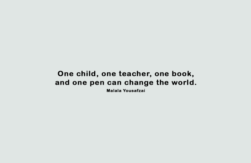 Malala Yousafzai motivational quote graphic on education and change