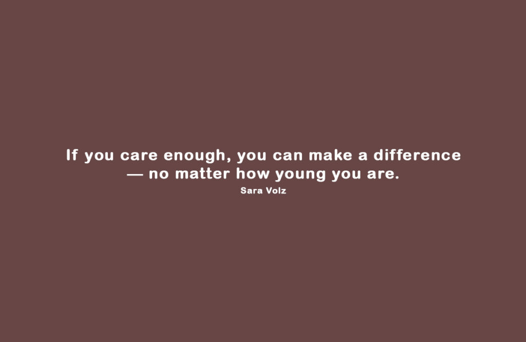 Sara Volz motivational quote graphic on youth innovation and clean energy